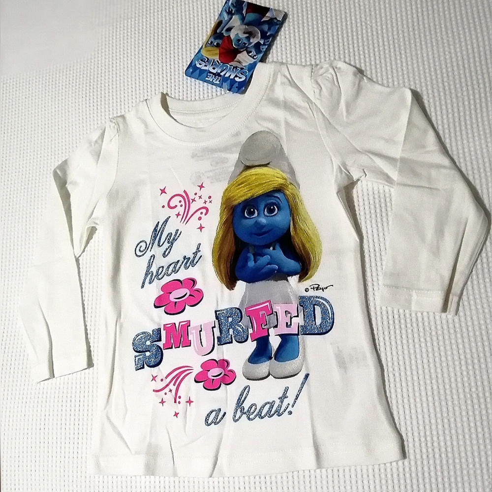 🔥SALE🔥 Smurfs Smurfette "My Heart Smurfed A Beat" Girls Tee NWT Sizes 4, 6, 6X